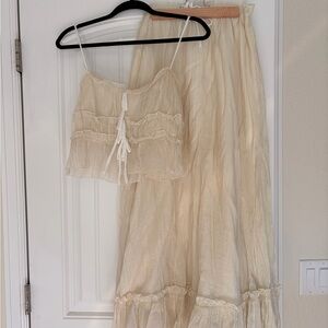12th Tribe Cream Maxi Skirt and Cropped Tank Set